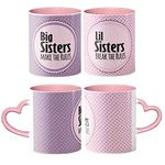 Designer Unicorn Printed Ceramic Coffee Mugs Big Sisters Make The Rules/Lil Sisters Break The Rules Set of 2 (Heart Handle Mugs)