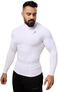 Men Full Sleeves Slim Fit Compression High Neck Sports and Gym Tshirt White