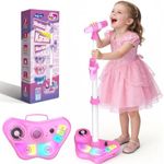 Dislocati Kids Karaoke Machine 2 Microphones, Girls Toys Age 3 4 5 6 7 8 9 10 Year Old Girls Gifts Kids Microphone and Stand Girl Birthday Presents Bluetooth Speaker with LED Lights