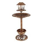 Samuel ALEXANDER 110cm Tall Resin Light Up Solar Garden Bird Table Bird Bath With Planter Outdoor Smart Bird Feeder