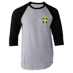 Pop Threads Sweden Soccer Retro National Team Swedish Graphic Tee T-Shirt for Men, Raglan | Black Sleeves, Large