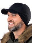 2SBR 2SABERS Mens Winter Hat with Earflaps and Visor - Warm Trucker Baseball Cap Hat, Black, S-M