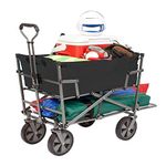 MacSports Double Decker Heavy Duty Steel Frame Collapsible Outdoor 150 Pound Capacity Yard Cart Utility Garden Wagon with Lower Storage Shelf, Black