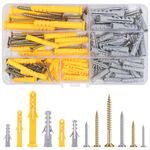 120 Piece Screws and Wall Plugs Set Extra Strong Nails with 6 Types Plugs Multi Purpose Self-Tapping Anchors M5/M6/M8 Wall Plugs and Screws for Home Repair Wood Fences