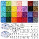 Bala&Fillic Size 2mm 12/0 Glass Seed Beads Kit, 28 Colors in Box About 25200pcs with Jump Rings,Lobster Clasps,Earring Hooks, Elastic String and 260pcs Alphabet Letter Beads A-Z