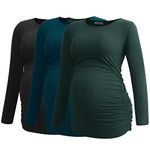 Smallshow Women's Maternity Tops Long Sleeve Pregnancy Clothes T Shirts 3-Packs,Black-Deep Green-Teal,M