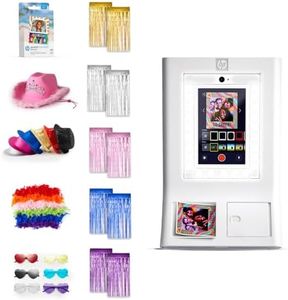 HP Sprocket Photo Booth Machine Instant Color Photo Printer (White) + Zink Paper (100 Sheets)+ Fedora Bundle (x6)+ Heart Glasses (6pc)+ Feather Boas (x6) +Pink Cowboy Hat + Foil Curtain Backdrop (x5)