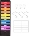 Annecy 10 Pockets Hanging Wall File Organizer, Black Storage Pocket Chart for File Folder and Paper, Space Saver for Office and Classroom, with Wall Hangers, Over The Door Hooks, Labels