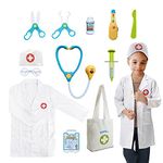 Kobeela Doctor Costume for Kids, Doctors Dress Up Outfit Set for 3-6 Years Old Boys and Girls with Lab Coat, Toy Stethoscope for Children Halloween Role Play