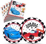 WERNNSAI Racing Car Party Supplies for Boys - Checked Race Car Plates and Napkins Disposable Paper Luncheon Dinner Dessert Cake Plates Tableware Kit 48 PCS Serves 16 Guests