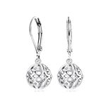 Milacolato S925 Sterling Silver Filigree Ball Leverback Earrings For Women Round Ball Hollow Shaped Dangle Drop Earrings Silver