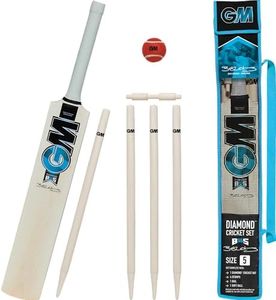 GM | Ben Stokes Diamond Endorsed Wooden Cricket Set | 1 x Diamond Bat, 1 x Soft Red Tennis Ball, 4 Stumps & 1 Bail | Carry Bag | Size 1 Suitable for Players 120-129cm / 3' 11" - 4' 3" | Gunn & Moore