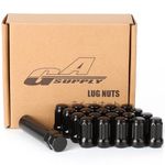 GAsupply 20pcs Black 12x1.5 Lug Nuts, Closed End Acorn Spline Tuner Lug Nuts 1.38" Tall Conical/Cone Seat for Aftermarket Wheels, Pack of 20+1 Socket Key