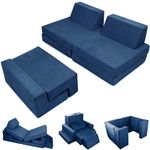 DREAMANIA 7PCS Kids Play Couch, Premium Modular Kids Play Couch for Toddler Teens, Child Sectional Sofa for Bedroom Playroom Toy Living Room, Prefect Gift for Creative Girls & Boys, Blue