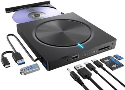External CD/DVD Drive for Laptop,8 in 1 DVD Player for Laptop,USB 3.0 Portable DVD Reader Writer ROM Drive,CD Burner External Disk Drive Compatible with Laptop Desktop Mac,Windows 11/10/8/7 Linux OS