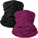 2 Pieces Winter Neck Warmer Gaiter Fleece Ski Neck Scarf Warm Windproof Balaclava Cold Weather Scarf Tube Cover Bandanas for Men Women Winter Motorcycle Skiing Running Cycling (Black, Purple)