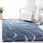 GLOFY Fluffy Fur Rug & Polyester Anti Slip Shaggy Carpet for Kids Room Carpet, Sofa Area Carpet, Bedside Carpet, Hallway Carpet (5x8 Feet, Ivory & Blue)