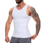 SLIMBELLE Mens Compression Vest Slimming Vest Elastic Men's Body Shaper Tank Slim Shapewear Compression Shirt Tummy Control Waist Trainer (White, XXL)