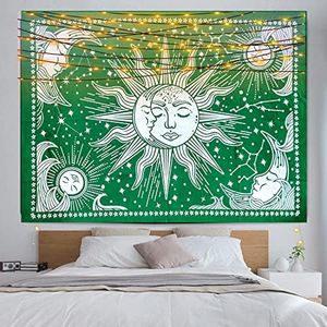 ICC Sun and Moon Tapestry Black White Tapestry Wall Sheet Hanging Room Decor Bedroom Aesthetic Tapestries Mystic Art Ceiling Blanket Home Living Psychedelic Hippie Indian Mandala Mystical Star Beach Green 54 x 60 Inches