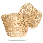 WedDecor Beige Cupcake Wrappers Laser Cut Pearlescent Floral Design Muffin Wrap Cases Paper Holders for Party Decoration, Wedding, Birthday, Events, 25pcs