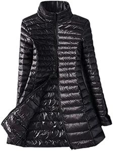 Winter Women Down Jackets Coat Long Puffer Jacket Slim Black Parkas, Black, Large