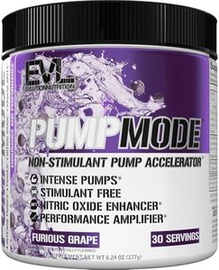 EVL PumpMode Nitric Oxide Supplement - Nitric Oxide Booster Pump Pre Workout Powder with Glycerol and Betaine for Muscle Recovery Growth and Endurance - Stim Free Pre Workout Drink (Furious Grape)