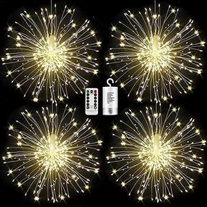 Luces LED Exterior Pilas para Navidad Decoracion,Lamparas LED Guirnaldas Luminosas Decorativas Fuegos Artificiales Pirotecnia con Remoto Control,8 Modos-4 piezas