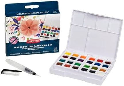 Derwent Watercolour Paint Pan 24 Set, Set of 24, Half Pan Size, Water-Soluble, Ideal for Painting, Professional Quality, Travel Size, 2306324