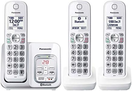 Panasonic DECT 6.0 Expandable Cordless Phone with Link-to-Cell, Answering Machine, Call Block, and Talking Caller ID - 3 Cordless Handsets - KX-TGD593CW (White)