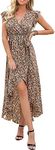 GRECERELLE Women's Floral Print Cross V Neck Summer Dress Boho Beach Flowy Long Maxi Dresses FP Pastoral Coffee-L