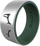 QALO Men's Rubber Silicone Ring, Stag Strata, Silicone Rubber Wedding Band, Breathable, Durable Rubber Wedding Ring for Men, 9mm Wide 1.85mm Thick, Silver and Pine Green, Size 8