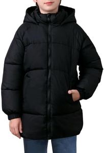 uideazone Boys' Hooded Puffer Jacket Waterproof Warm Winter Coat Soft Fleece Lined Outerwear, Black, 11-12Y