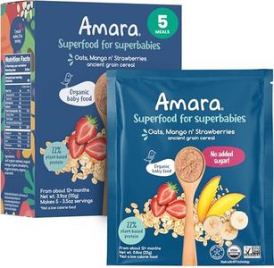 Amara Organic Baby Food - Stage 3 - Ancient Grain - Baby Cereal to Mix With Breastmilk, Water or Baby Formula - Shelf Stable Baby Food Made from Organic Fruit & Veggies - 5 Pouches, 3.5oz Per Serving