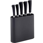 NETTA Kitchen Knife Set with Block – 6 Piece Stainless Steel Including Block – 5 Knives with Ergonomic Soft-Grip Handles and Safe-Storage Knife Holder – Black