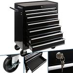 Arebos Tool Cabinet Workshop trolley 7 compartments | centrally lockable | incl. anti-slip mats | drawers with ball bearings | 2 castors with parking brake (black)