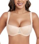 DotVol Women's Push Up Balconette Bra Lightly Padded Plus Size Underwire Bra(Beige,34DD)