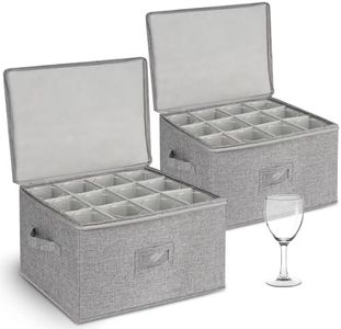 punemi Wine Glass Storage Box, Glassware Storage Containers W/Rigid Top Side Bottom Support & Padded Dividers, Stackable Stemware Storage Case for 24 China Crystal Glasses Drinkware, Moving Supplies