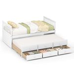 DORTALA Trundle Bed Twin Size, Wooden Daybed w/Trundle and 3 Storage Drawers, No Box Spring Required, Modern Captains Bed for Boys Girls Adults, Great for Bedroom, Guest Room (White)