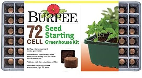 Burpee Greenhouse Indoor Starting Herbs, Flowers and Vegetables | Includes Dome, Watering, Seed Starter Tray, Coir Pellets | 10" W x 20" L x 5" H, One Size, 1 Kit (72 Cells)