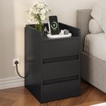 YITAHOME Bedside Table with 3 Drawers and Power Station, Modern Nightstand End Table, Water-Resistant Storage Side Table for Living Room and Bedroom, 35 x 40 x 59cm (Black)