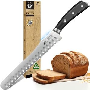 9 Inch Re-Sharpenable Bread Knife for Homemade Bread, Multifunction Serrated Knife, Razor Sharp Slicer, Forged High Carbon German Steel, Full Tang Ergonomic Handle Design for Sourdough Turkey Fruit