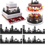 10 Pieces Scenic Theme Cake Border Decoration Cake Side Border Stick or Lay on Cake Toppers Birthday Cake Decor Accessories for Party, Lighted City Backdrop Style, Black