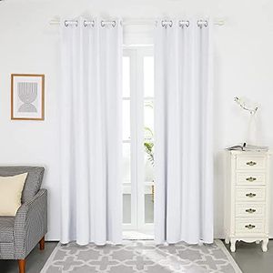 Deconovo Cortinas Dormitorio Térmicas Asilantes con Forro de Gris Plata Reflejar la Luz para Ventanas 2 Piezas 140 x 180 cm Blanco Grisáceo