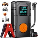 Jump Starter Power Pack with Air Compressor,150PSI 12V Car Battery Booster Jump Starter, Fast Inflation,3 LED Light,Digital Screen,Auto Shut-Off Car Battery Jump Starter for Motorcycle,Bike,Ball,B