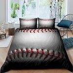 Erosebridal Baseball Bedding Set Queen Size Sports Duvet Cover for Kids Teen,3D Printing Ball Theme Comforter Cover, Decorative 3 Piece Bedding Set with 2 Pillow Shams, White