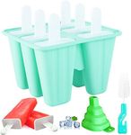 Silicone Popsicle Molds, 6 Pieces Ice Pop Molds, BPA Free Popsicle Mold Reusable Easy Release Ice Pop Maker, Popsicle Mould with Cleaning Brush and Silicone Funnel, Popsicle Molds green