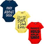 Kidbee Bodysuits 100% Cotton Sleepsuits Jumpsuit Bodysuit With Slogan for Baby Boys & Baby Girls Pack of 3 (Multicolor-3pc-B, 12-18 Months)