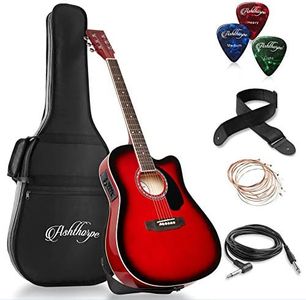 Ashthorpe Full-Size Cutaway Thinline Acoustic-Electric Guitar Package - Premium Tonewoods - Red