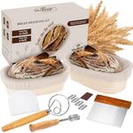 Banneton Bread Proofing Basket Set - 2 Oval Baskets with Sourdough Bread Baking Supplies - Complete Kit Including 2x Proofing Banneton Basket, Bread Scoring Tool, Danish Whisk, Bowl & Dough Scraper