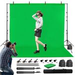 Heorryn Green Backdrop with Stand, 3m/10ft Photography Support System Stand Kit with Muslin Chromakey Background for Photo Video Studio Portrait Shooting